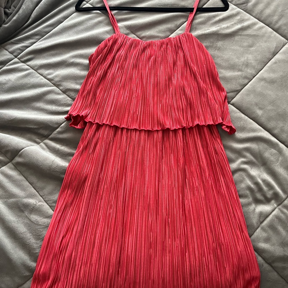 Forever 21 Pink Accordion Pleated Midi Swing Dress